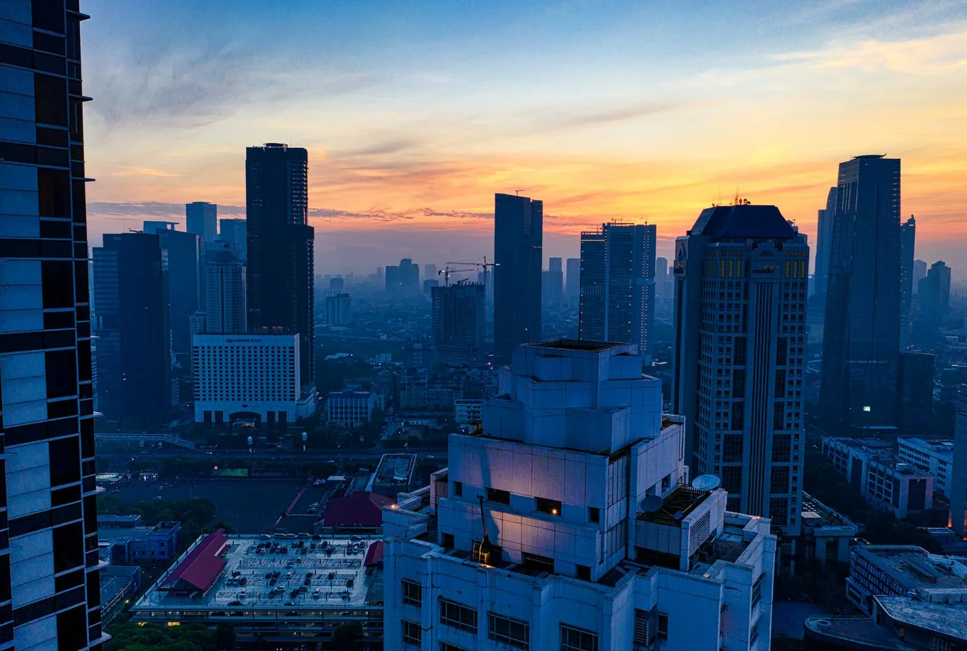 Jakarta Senayan skyline at sunset from the rooftop