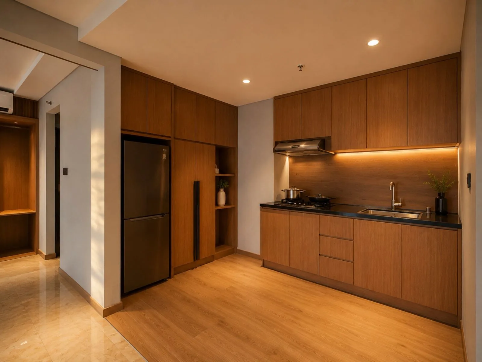 SanLiving One kitchen and hallway